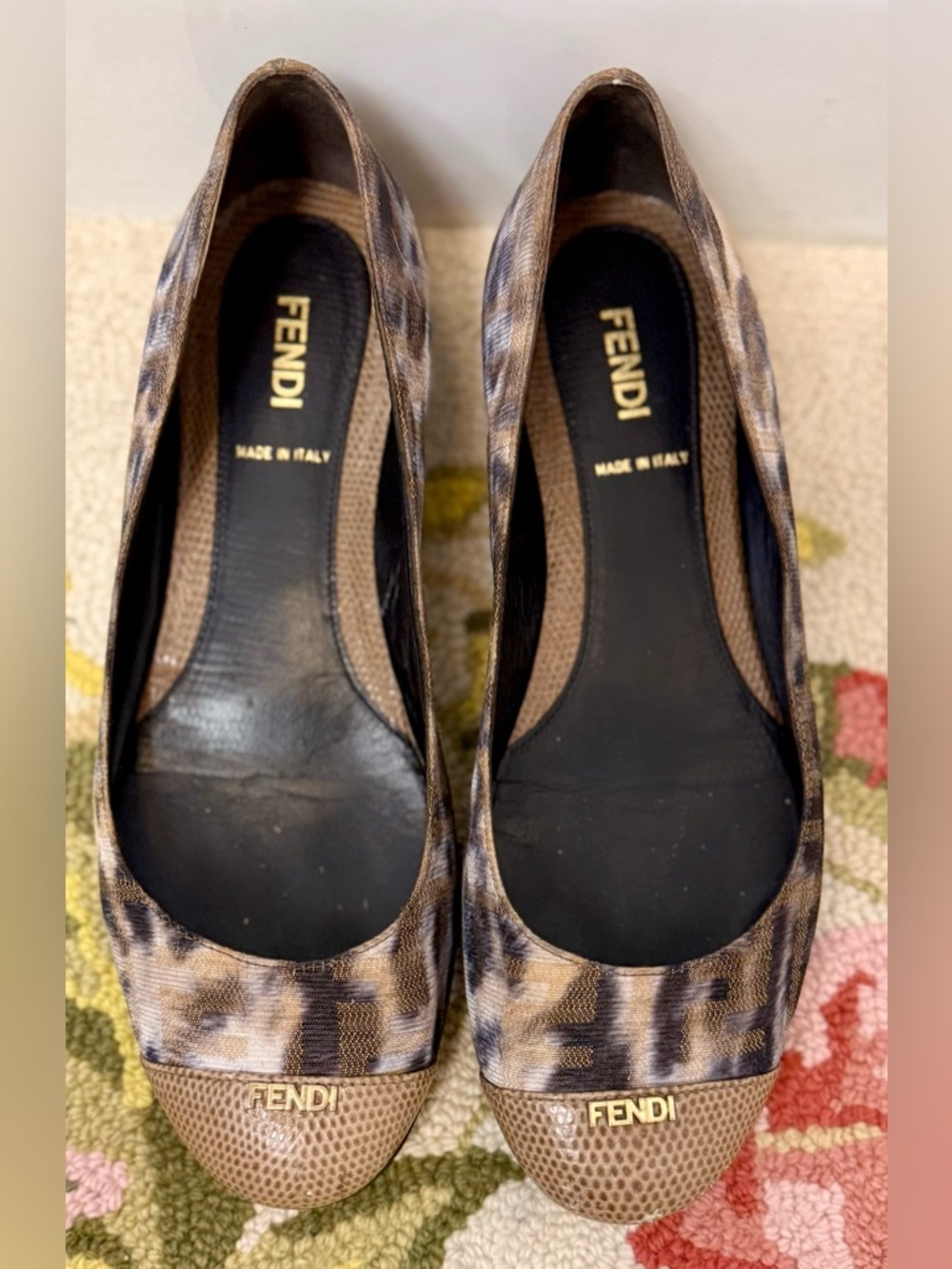 FENDI Vintage Zucca Monogram Logo Brown Canvas Leather Ballet Flats - 37 (6.5)